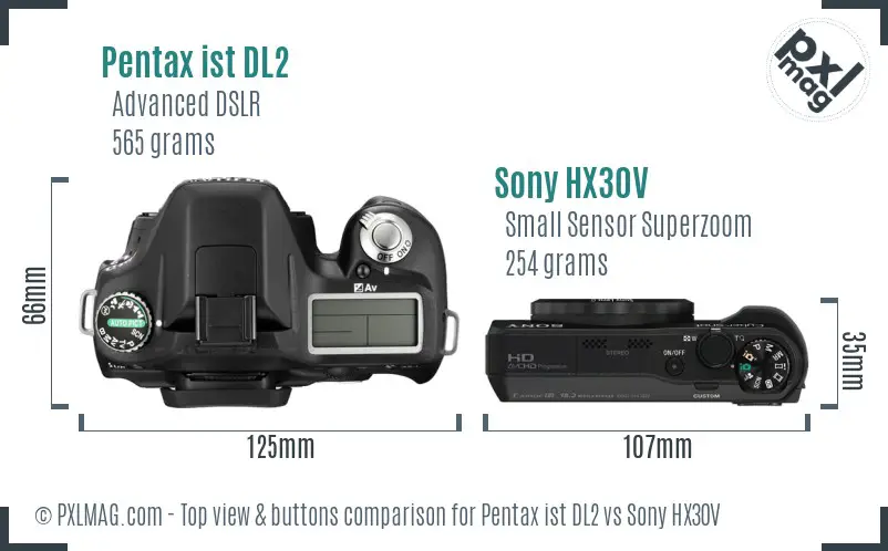 Pentax ist DL2 vs Sony HX30V top view buttons comparison
