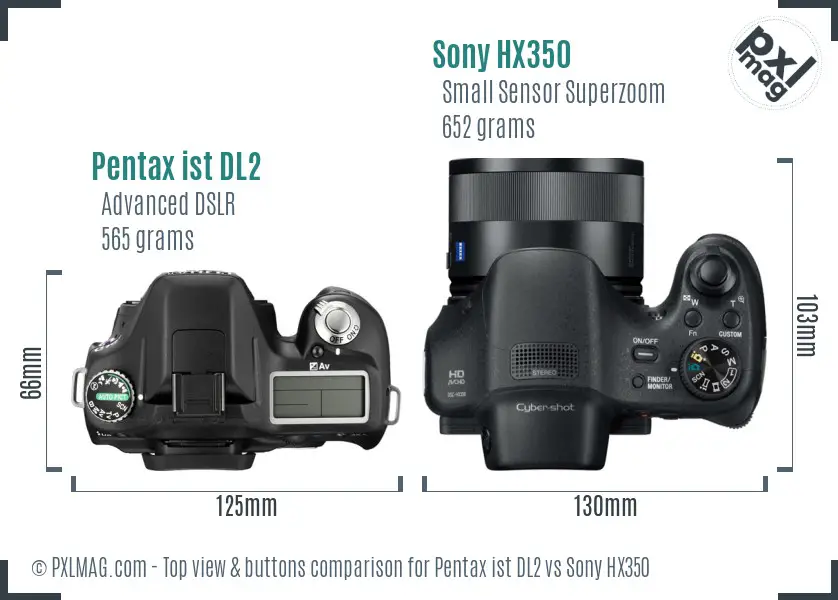 Pentax ist DL2 vs Sony HX350 top view buttons comparison