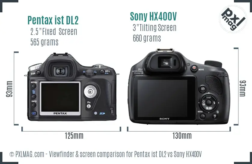 Pentax ist DL2 vs Sony HX400V Screen and Viewfinder comparison
