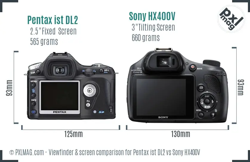 Pentax ist DL2 vs Sony HX400V Screen and Viewfinder comparison Pentax ist DL2 vs Sony HX400V Screen and Viewfinder comparison