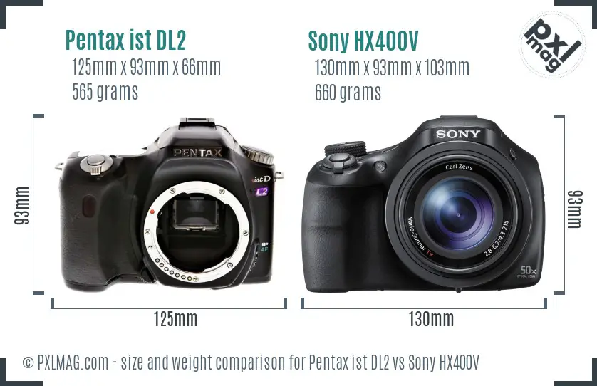 Pentax ist DL2 vs Sony HX400V size comparison