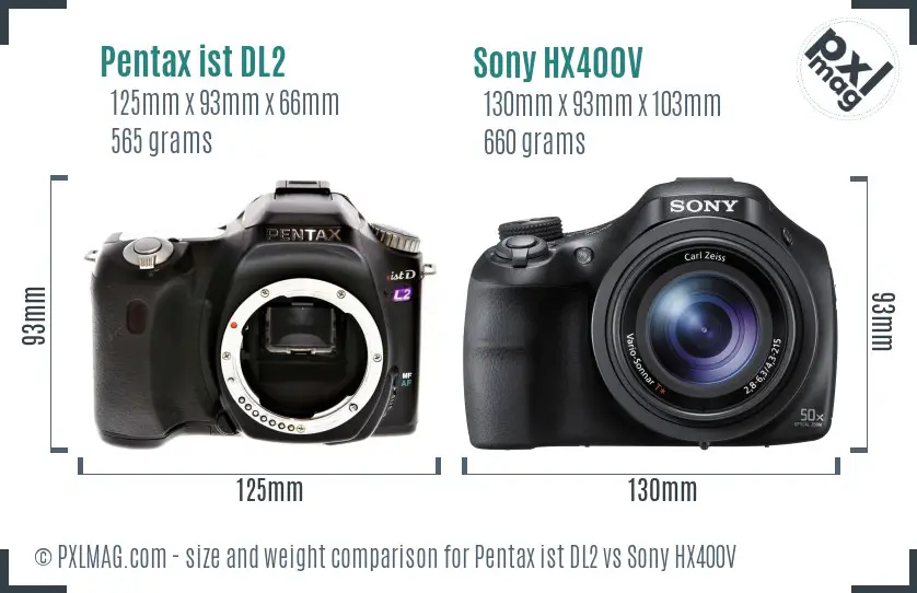 Pentax ist DL2 vs Sony HX400V size comparison Pentax ist DL2 vs Sony HX400V size comparison