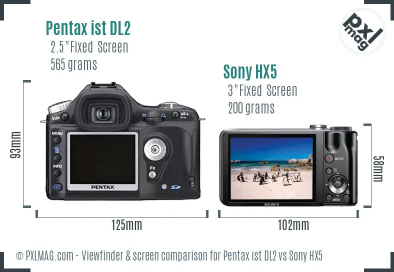 Pentax ist DL2 vs Sony HX5 Screen and Viewfinder comparison