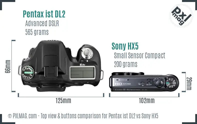 Pentax ist DL2 vs Sony HX5 top view buttons comparison