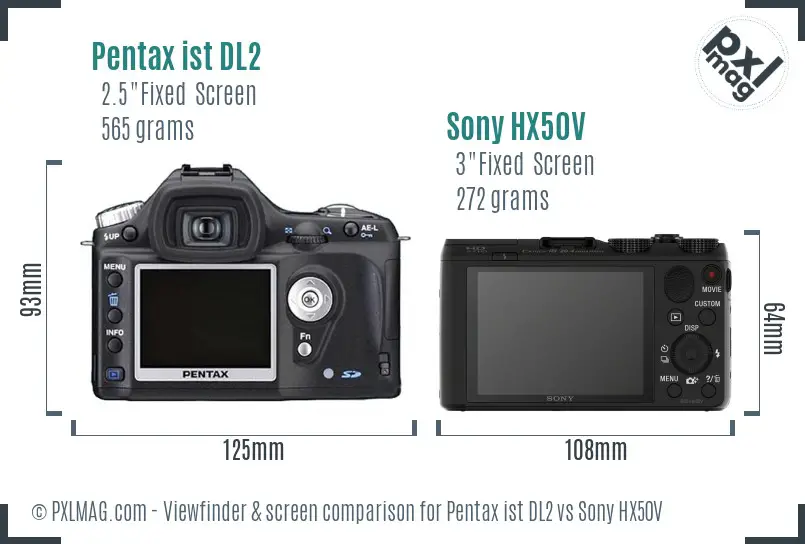 Pentax ist DL2 vs Sony HX50V Screen and Viewfinder comparison