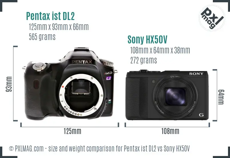 Pentax ist DL2 vs Sony HX50V size comparison