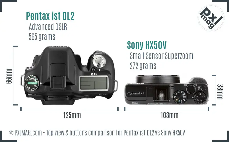 Pentax ist DL2 vs Sony HX50V top view buttons comparison