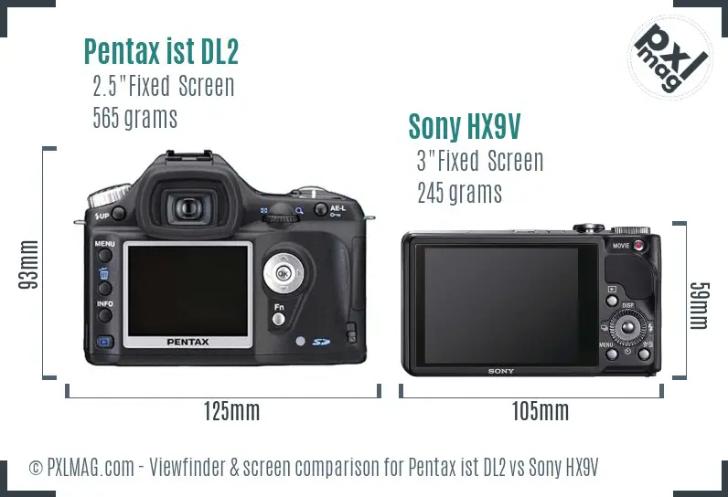 Pentax ist DL2 vs Sony HX9V Screen and Viewfinder comparison