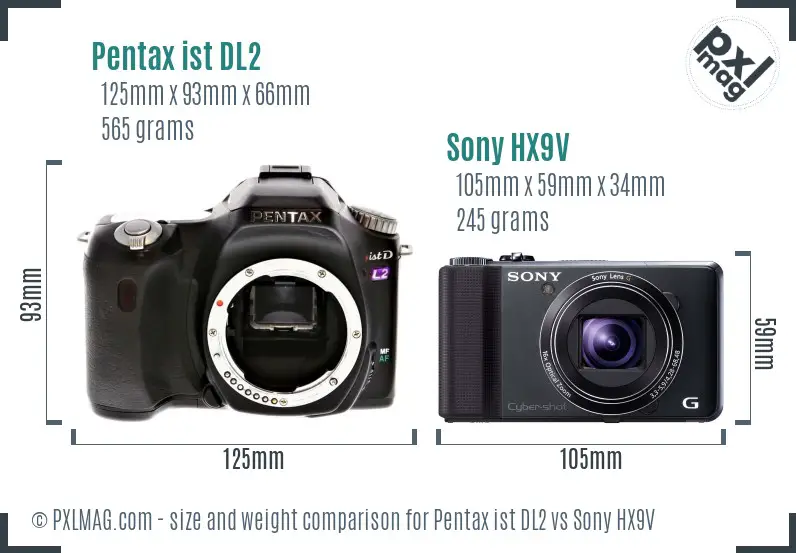 Pentax ist DL2 vs Sony HX9V size comparison