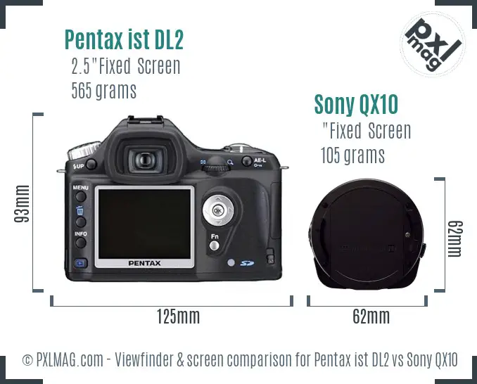 Pentax ist DL2 vs Sony QX10 Screen and Viewfinder comparison