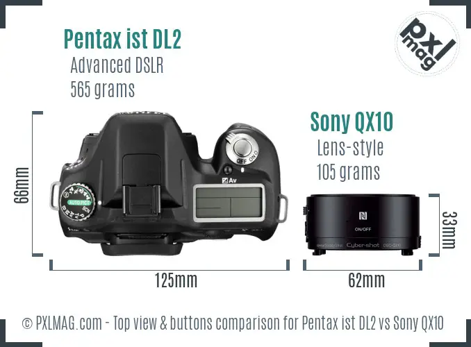 Pentax ist DL2 vs Sony QX10 top view buttons comparison