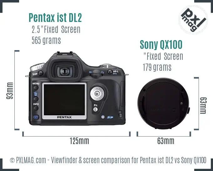 Pentax ist DL2 vs Sony QX100 Screen and Viewfinder comparison