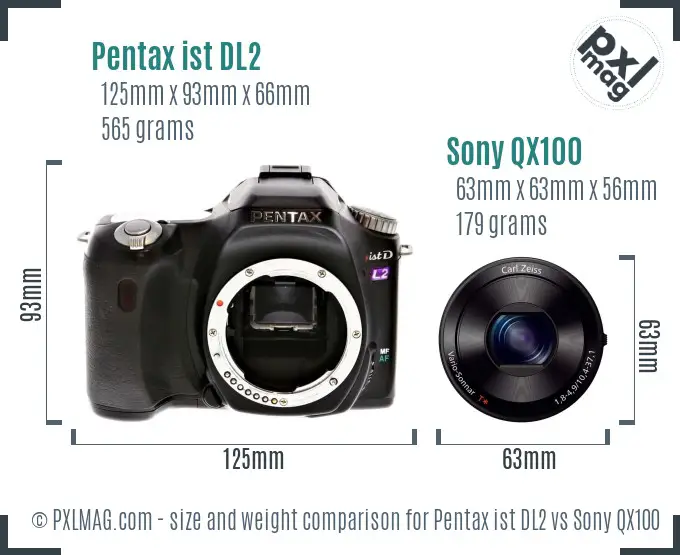 Pentax ist DL2 vs Sony QX100 size comparison