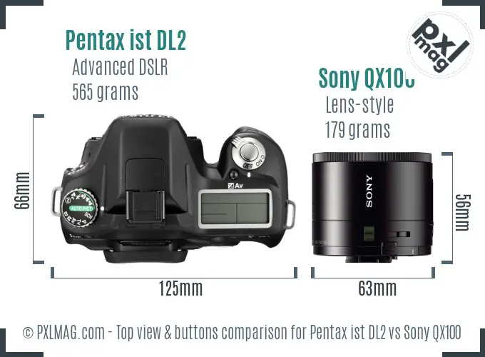 Pentax ist DL2 vs Sony QX100 top view buttons comparison