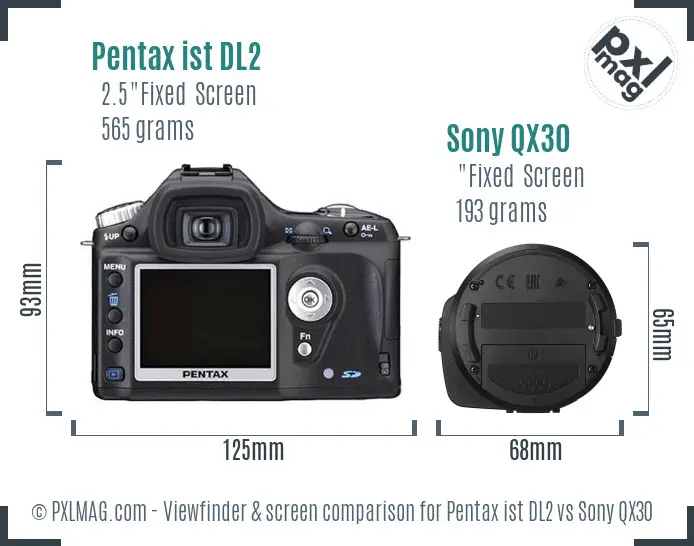 Pentax ist DL2 vs Sony QX30 Screen and Viewfinder comparison