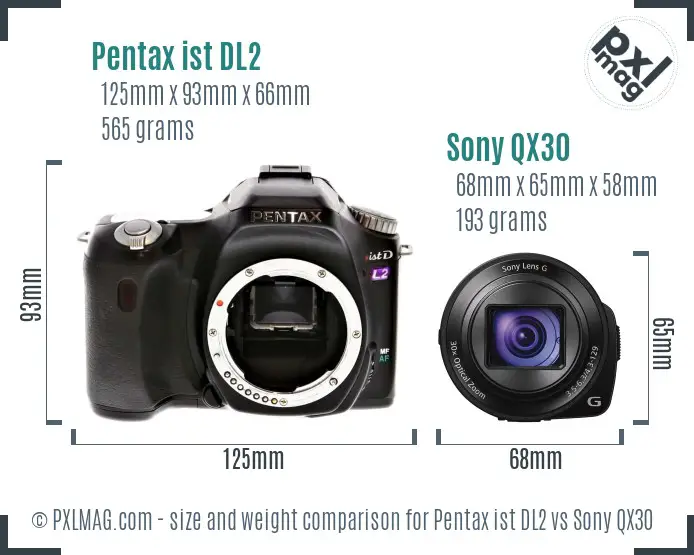 Pentax ist DL2 vs Sony QX30 size comparison