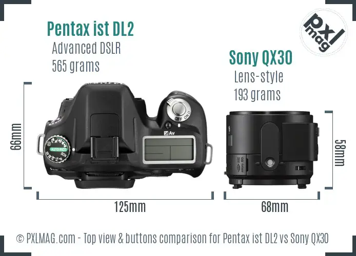 Pentax ist DL2 vs Sony QX30 top view buttons comparison