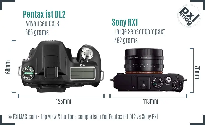 Pentax ist DL2 vs Sony RX1 top view buttons comparison
