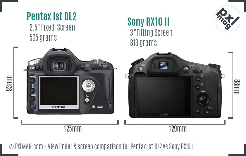 Pentax ist DL2 vs Sony RX10 II Screen and Viewfinder comparison
