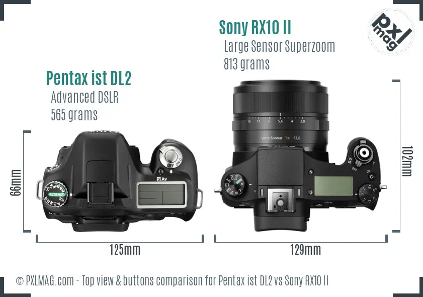 Pentax ist DL2 vs Sony RX10 II top view buttons comparison