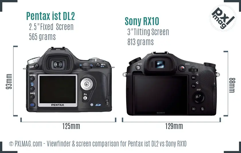 Pentax ist DL2 vs Sony RX10 Screen and Viewfinder comparison