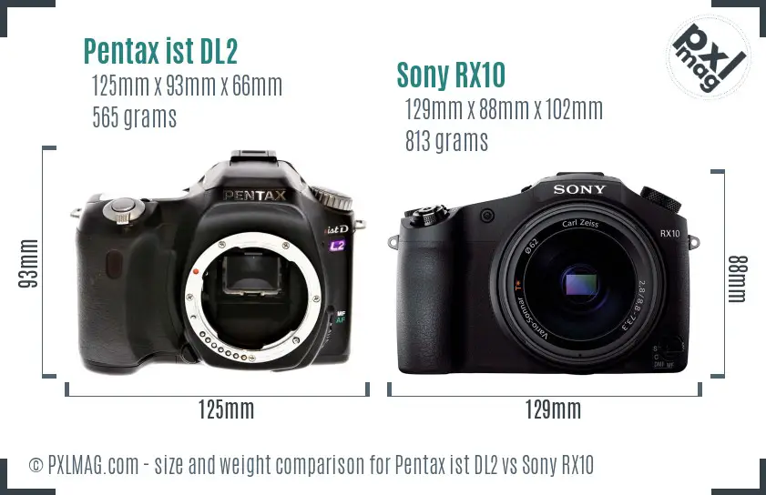 Pentax ist DL2 vs Sony RX10 size comparison