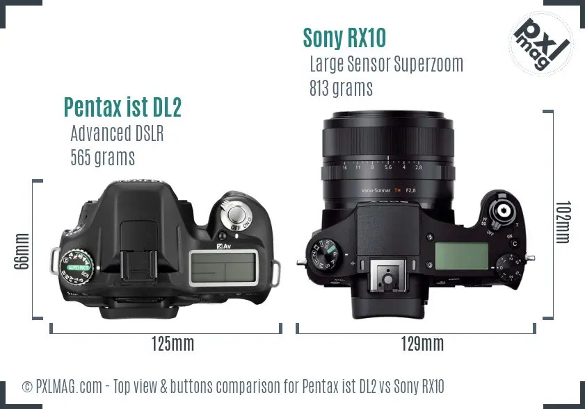 Pentax ist DL2 vs Sony RX10 top view buttons comparison