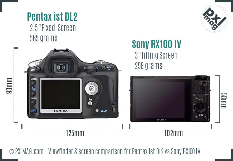 Pentax ist DL2 vs Sony RX100 IV Screen and Viewfinder comparison