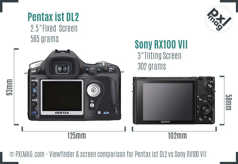 Pentax ist DL2 vs Sony RX100 VII Screen and Viewfinder comparison
