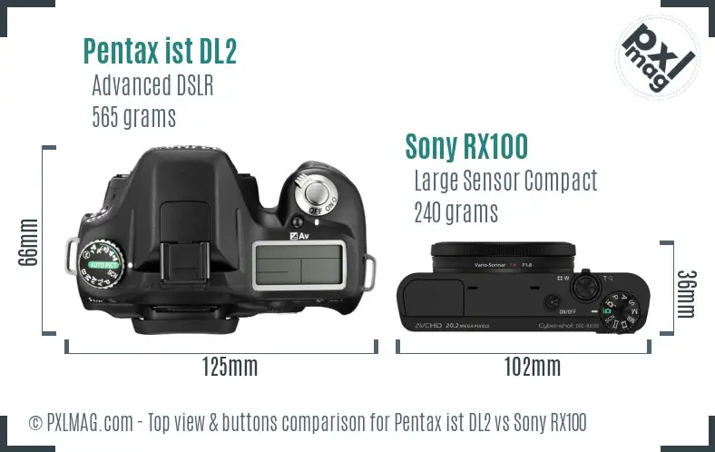 Pentax ist DL2 vs Sony RX100 top view buttons comparison