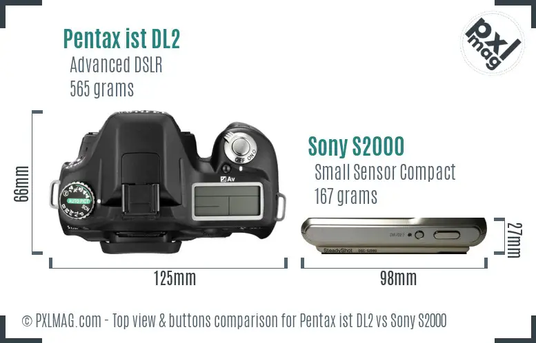 Pentax ist DL2 vs Sony S2000 top view buttons comparison
