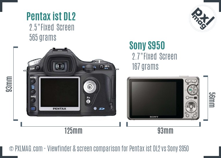 Pentax ist DL2 vs Sony S950 Screen and Viewfinder comparison