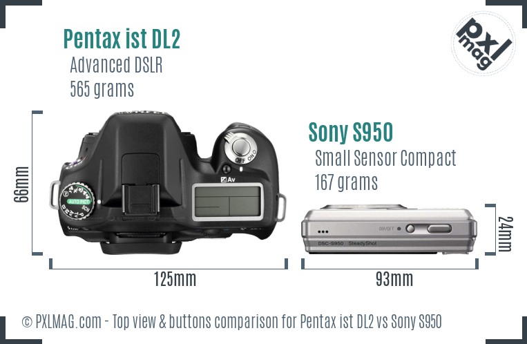 Pentax ist DL2 vs Sony S950 top view buttons comparison