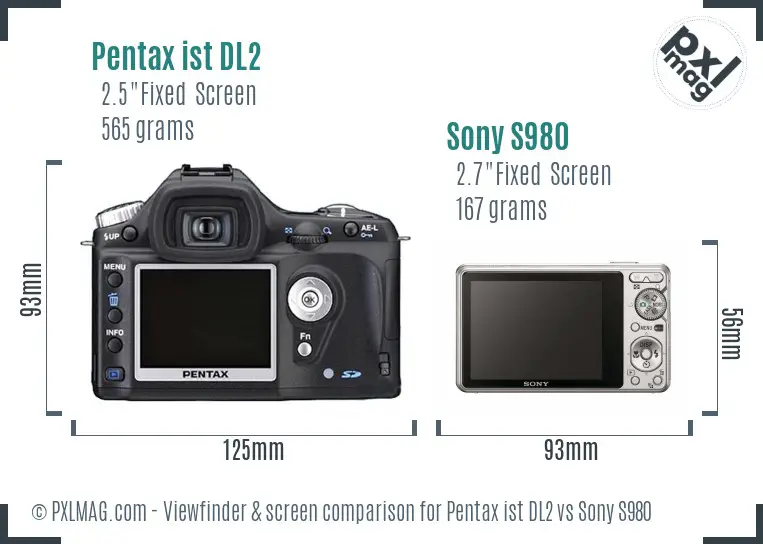 Pentax ist DL2 vs Sony S980 Screen and Viewfinder comparison