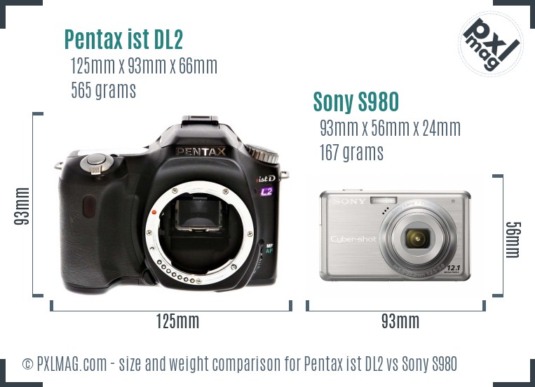 Pentax ist DL2 vs Sony S980 size comparison Pentax ist DL2 vs Sony S980 size comparison
