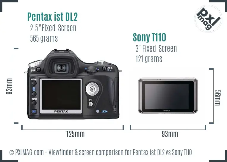 Pentax ist DL2 vs Sony T110 Screen and Viewfinder comparison
