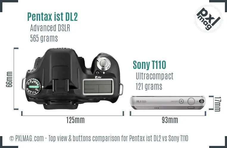 Pentax ist DL2 vs Sony T110 top view buttons comparison