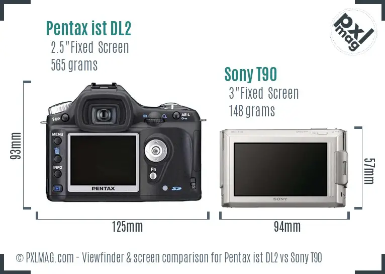 Pentax ist DL2 vs Sony T90 Screen and Viewfinder comparison Pentax ist DL2 vs Sony T90 Screen and Viewfinder comparison