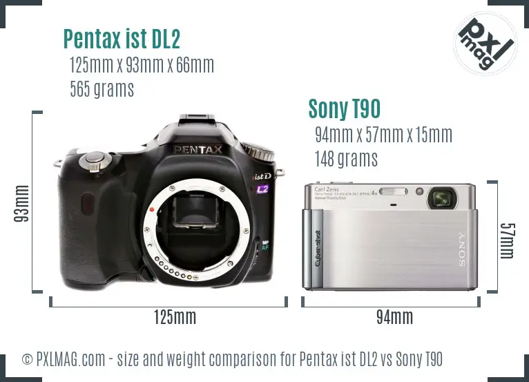 Pentax ist DL2 vs Sony T90 size comparison Pentax ist DL2 vs Sony T90 size comparison
