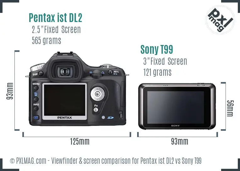 Pentax ist DL2 vs Sony T99 Screen and Viewfinder comparison