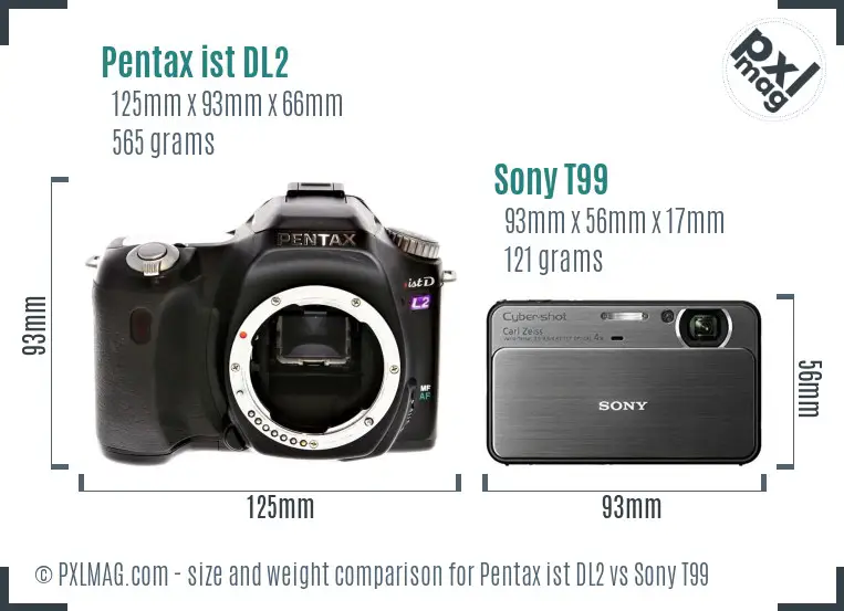 Pentax ist DL2 vs Sony T99 size comparison