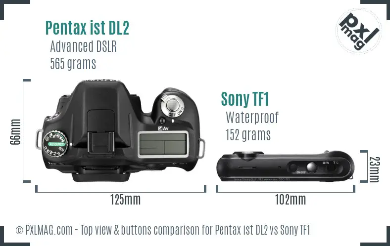 Pentax ist DL2 vs Sony TF1 top view buttons comparison