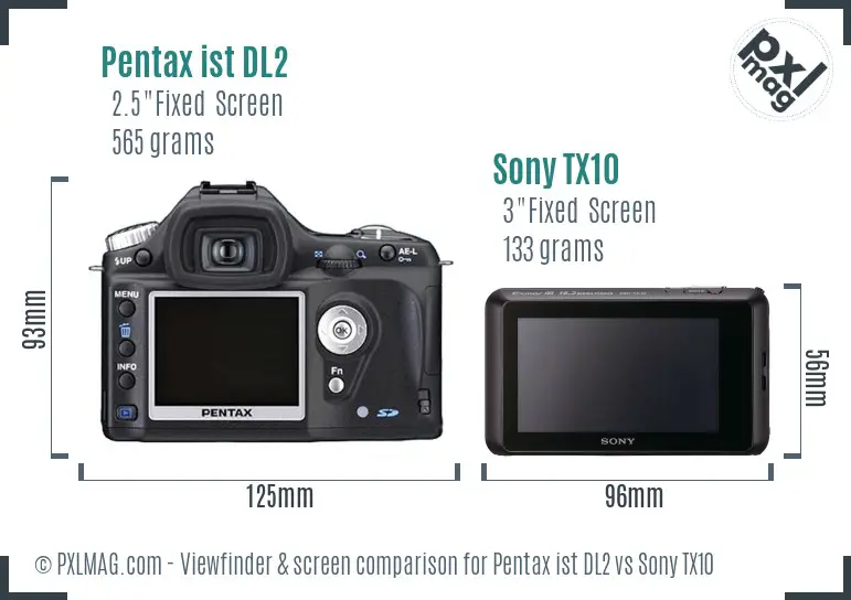 Pentax ist DL2 vs Sony TX10 Screen and Viewfinder comparison
