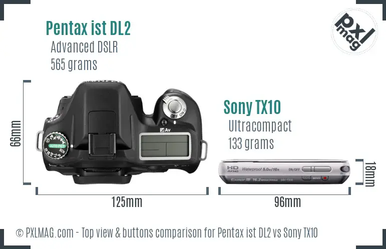 Pentax ist DL2 vs Sony TX10 top view buttons comparison