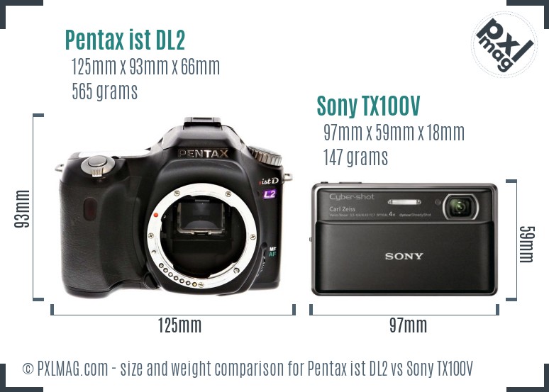 Pentax ist DL2 vs Sony TX100V size comparison Pentax ist DL2 vs Sony TX100V size comparison
