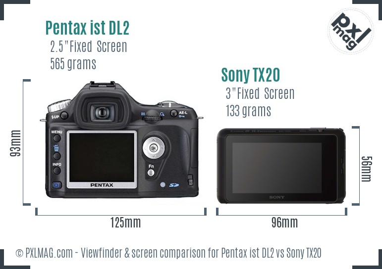 Pentax ist DL2 vs Sony TX20 Screen and Viewfinder comparison