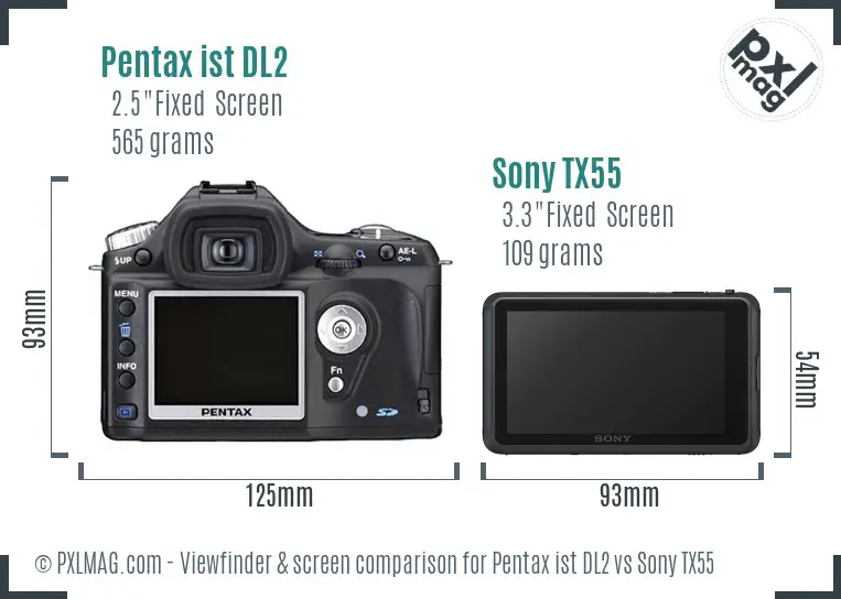 Pentax ist DL2 vs Sony TX55 Screen and Viewfinder comparison Pentax ist DL2 vs Sony TX55 Screen and Viewfinder comparison