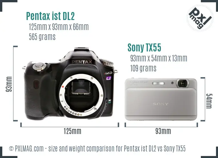 Pentax ist DL2 vs Sony TX55 size comparison Pentax ist DL2 vs Sony TX55 size comparison