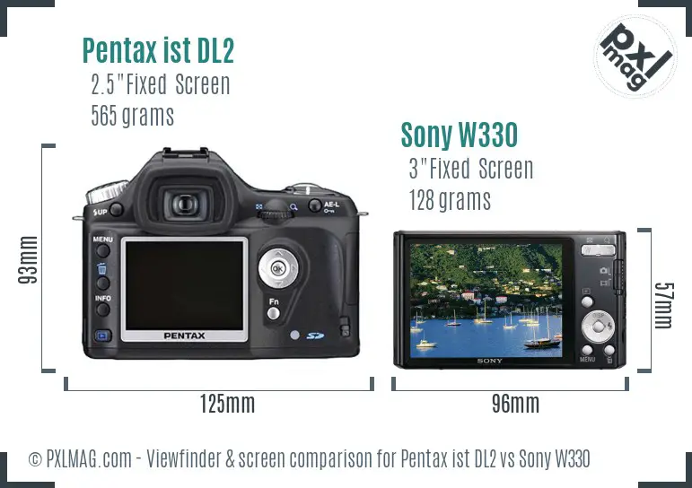 Pentax ist DL2 vs Sony W330 Screen and Viewfinder comparison