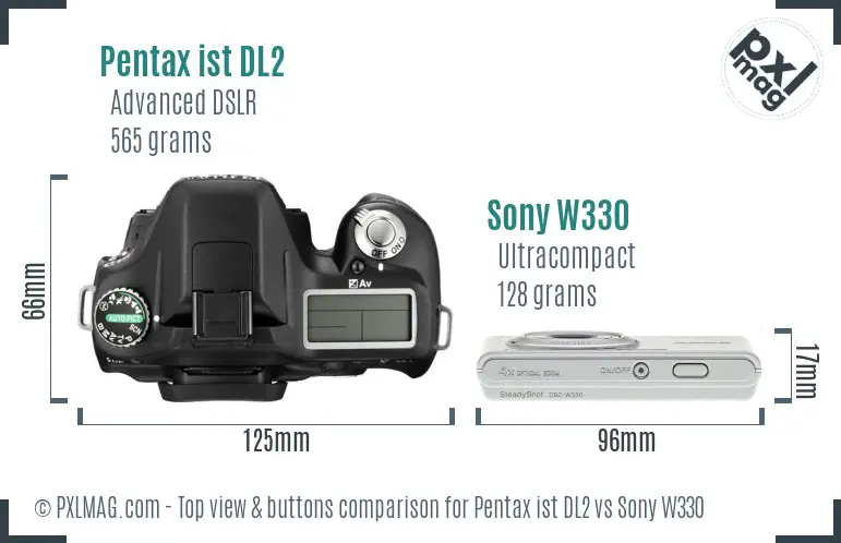 Pentax ist DL2 vs Sony W330 top view buttons comparison